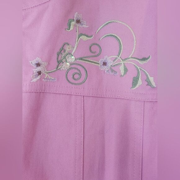 Quacker Factory XL Shell Pink Pearly Floral Embellished Zip Front Women Jacket - Picture 9 of 12